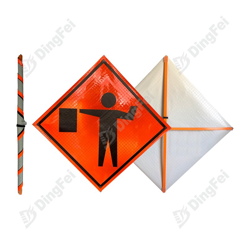 Flagger Ahead Roll Up Traffic Sign - 